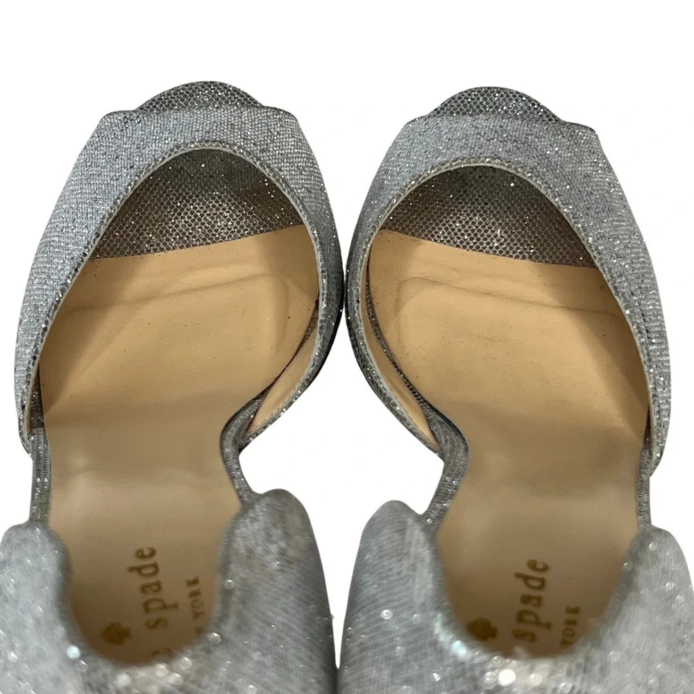 kate spade Heels Glitter Sage D’Orsay Peep Toe Pumps Sparkly Silver Starlight 9